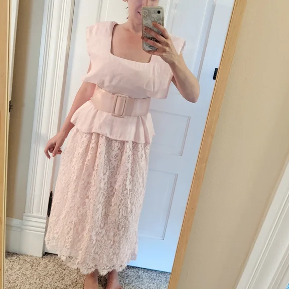 pale pink peplum dress Qianna Baby Pink Peplum Drop Waist Chiffon Gown XXS / 0